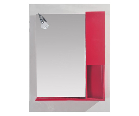 Горен огледален PVC шкаф за баня - червен водо и влагоустойчив в комплект с осветление и лавица пантите са със "softclose" ме
