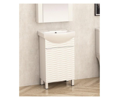 Шкаф за баня PVC - бял водо и влагоустойчив панти със "soft close" механизъм порцеланов умивалник