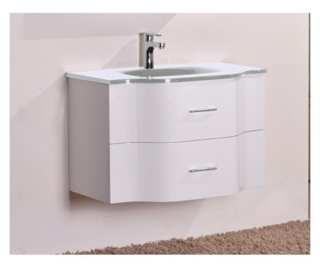Мебел за баня PVC - долен бял шкаф водо и влагоустойчив чекмеджета със soft close механизъм стъклен умивалник - бял цвят ст