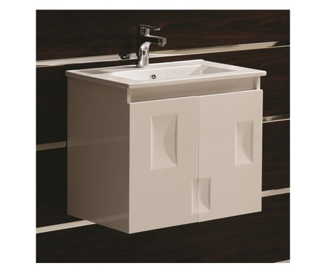Шкаф за баня PVC бял водо и влагоустойчив панти със soft close” механизъм бял порцеланов умивалник