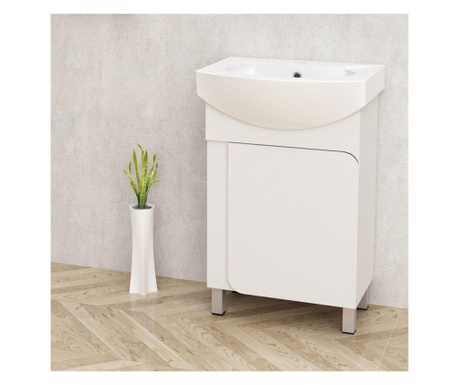 Шкаф за баня PVC - АДИНА, бял водо и влагоустойчив панти със "soft close" механизъм бял порцеланов умивалник нивелиращи крач