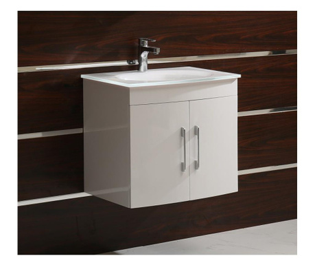 Мебел за баня pvc -долен бял шкаф водо и влагоустойчив умивалник от стъкло- бял цвят стенен монтаж КАЯ