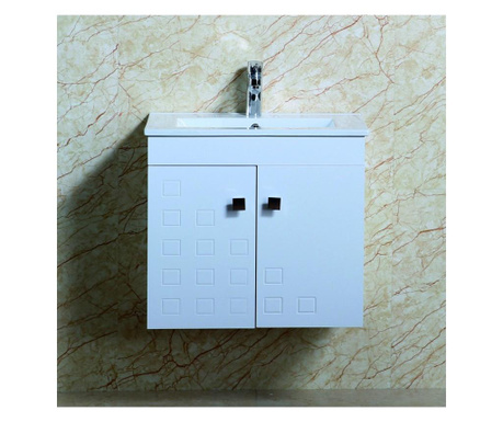 Мебел за баня pvc - долен бял шкаф водо и влагоустойчив чекмеджета със soft close механизъм Умивалник от порцелан- бял цвят ДИВА