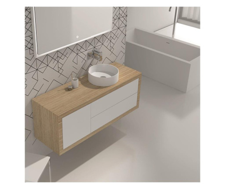 Мебел за баня Панти със soft close механизъм БЕЗ умивалник цвят- бял + дъб стенен монтаж ISTONE
