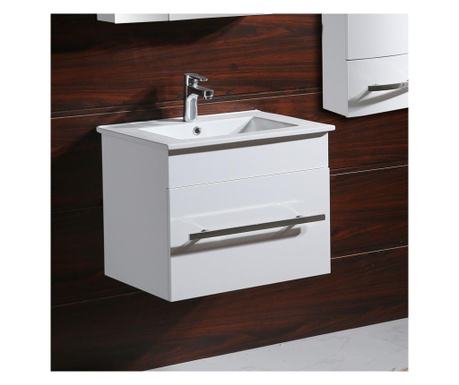 Мебел за баня PVC - долен бял шкаф водо и влагоустойчив чекмеджета със soft close механизъм Умивалник от порцелан- бял цвят