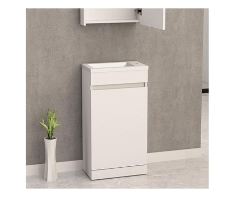 Шкаф за баня PVC - ИЛИНА, бял нивелиращи крачета панти със soft close” механизъм бял умивалник от смола Водо и Влагоустой