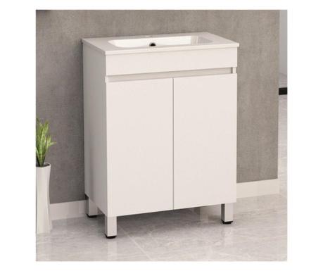 Шкаф за баня PVC - бял водо и влагоустойчив панти със "soft close" механизъм умивалник - смола
