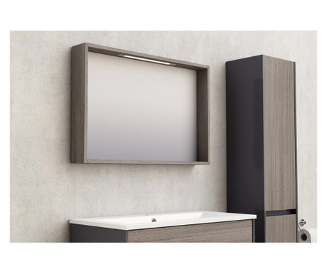 Огледало за баня рамка от шперплат + меламиново покритие влагоустойчиво стенен монтаж LED осветление