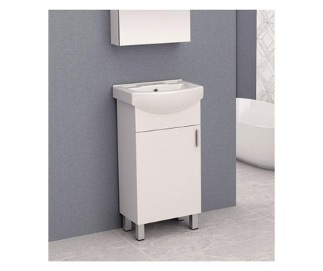 Шкаф за баня PVC - бял Водо и влагоустойчив панти със soft close механизъм бял порцеланов умивалник