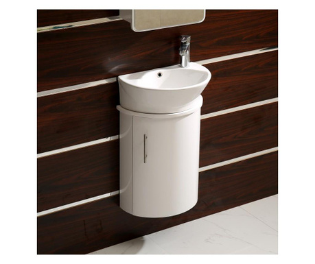 Шкаф за баня PVC Бял долен водо и влагоустойчив панти със soft close механизъм умивалник от порцелан - бял стенен монтаж