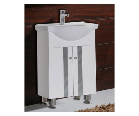 Шкаф за баня PVC - бял водо и влагоустойчив нивелиращи се крачета панти със "soft close" механизъм бял порцеланов умивални