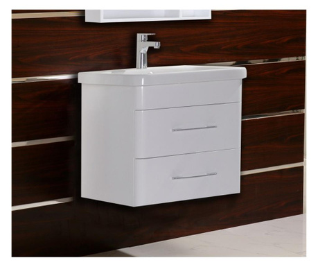 Шкаф за баня PVC - бял водо и влагоустойчив Чекмеджета със soft close механизъм Умивалник от порцелан - бял цвят стенен монт