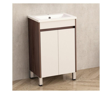 Шкаф за баня PVC - МОНТЕ бял с дървесни декорации Водо и влагоустойчив панти със soft close механизъм умивалник- смола