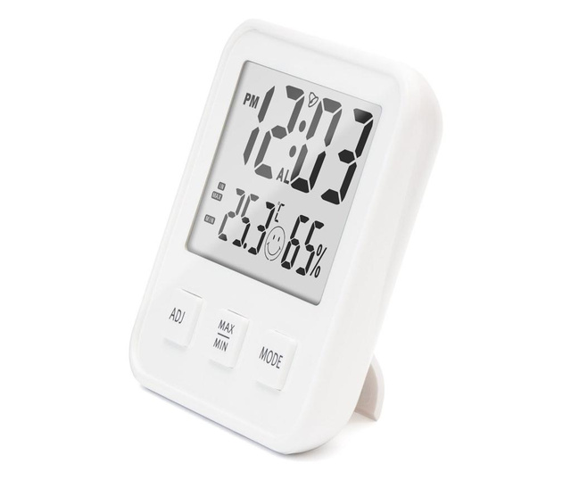 Termometru si higrometru de camera vitammy hygro, statie meteo, ceas, alarma, indicator confort, alb  2x8,5x9 cm