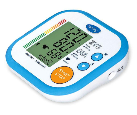 Tensiometru electronic de brat sanity simple, 60 seturi de memorie, tehnologie fds, produs validat clinic, alb/albastru  11 x 11