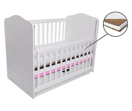 Patut MCT Como Balansoar culisant - Alb cu Roz + Saltea Cocos 10 cm