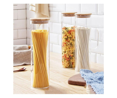 Borcan pentru Spaghete, sticla Borosilicata si capac Bambus, Transparent, 30x9 cm