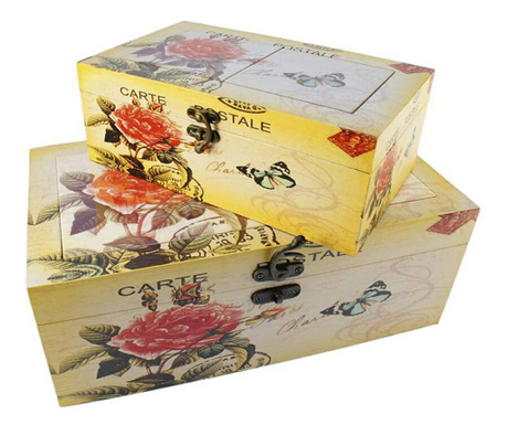 Set 2 cutii dreptunghiulare vintage cu flori, ceramica, Createur, 35x20x13cm