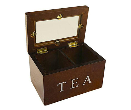 Cutie pentru ceai model TEA cu doua compartimente, maro, 14x9x9cm