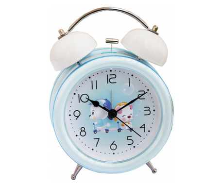 Детски настолен часовник с аларма и осветен циферблат с бутони pufo joy, 16 cm, модел you&me, светлосин