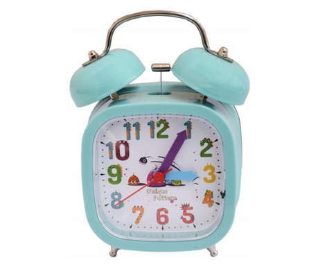 Pufo Детски настолен часовник с аларма и осветен циферблат с бутони, 15 см, квадратен, тюркоазен