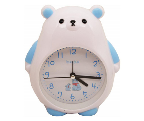 Детски настолен часовник с аларма Pufo, модел Мечо Пух, 26 см, бял/син