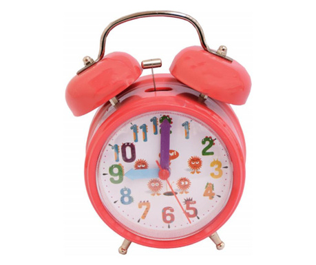 Детски настолен часовник с аларма Pufo Emotion и светещ бутон за набиране на номера, 15 см, червен
