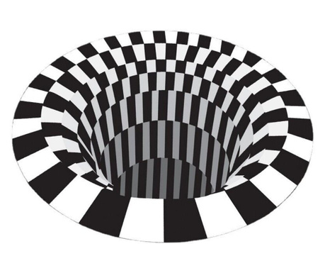 Covor rotund cu iluzie 3d carouri alb/negru, 60x60 cm