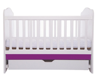 Patut MCT Como cu sertar - Alb cu Violet + Saltea cocos confort 120 x 60 x 12 cm