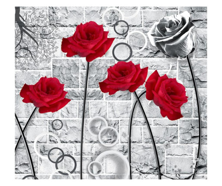 MÉdia vörös és ezüst rózsák öntapadós és mosható fali tapéta,