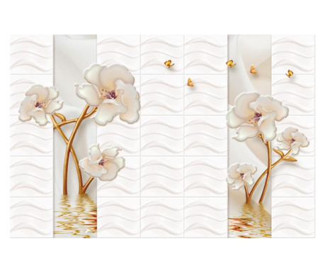Fototapet flori albe de marmuraabstract