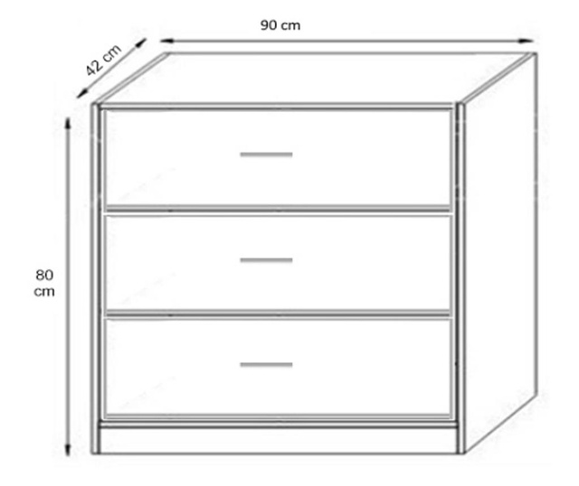 Comoda cu 3 sertare, alb creta, l90 x a43 x h80 cm, pal 18 mm 2021