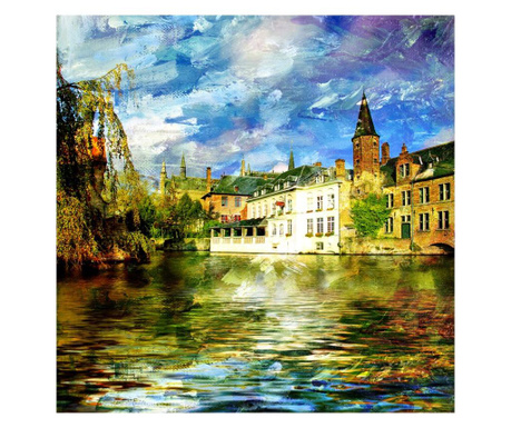 Картина на платно media, Белгия, град, река, 105 x 70 cm