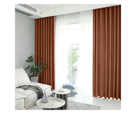 Set draperie din catifea blackout cu rejansa transparenta cu ate pentru galerie, densitate 700 g/ml, sepia, Madison