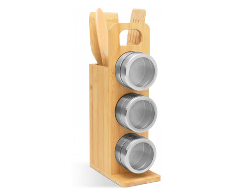 Raft magnetic pentru condimente - set de scule din bambus - 7 piese - 80 x 135 x 275 mm
