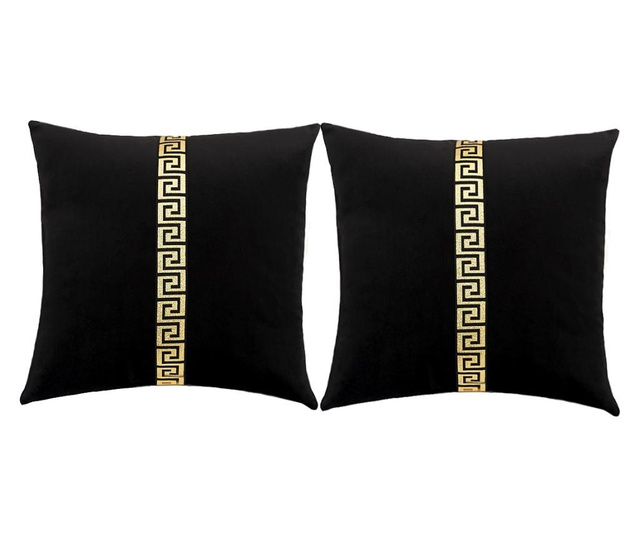 Dekoratív fekete bársony párna 45/45 arany részletekkel