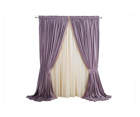 2 db bársony függöny készlet, poros lila, rácsos, félig átlátszó, kiegészítővel 250x270 cm