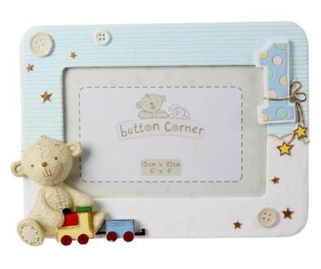Rama foto bleu My First Birthday Button Corner