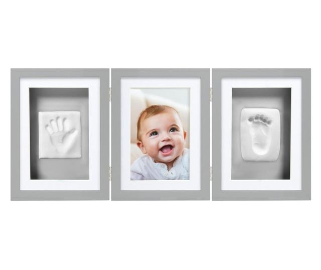 Kit rama foto tripla gri cu amprente manuta si piciorus Pearhead