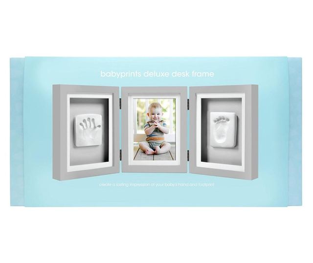 Kit rama foto tripla gri cu amprente manuta si piciorus Pearhead