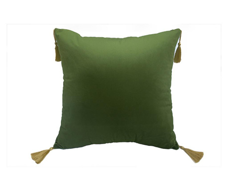 Perna decorativa, 45 x 45 catifea, verde olive , accesorizata