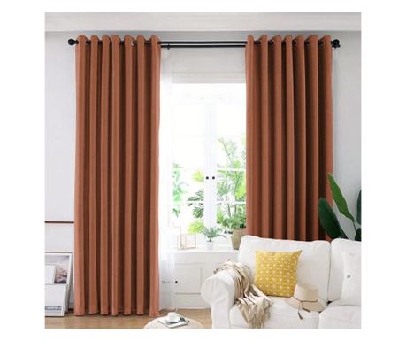 Draperie din catifea blackout cu inele negre, densitate 700 g/ml, sepia, 1 buc, Madison 250x215 cm