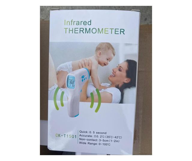Termometar KlaussTech za odrasle ili djecu s infracrvenim zrakama, beskontaktna upotreba, područje čela, funkcija alarma, LCD za