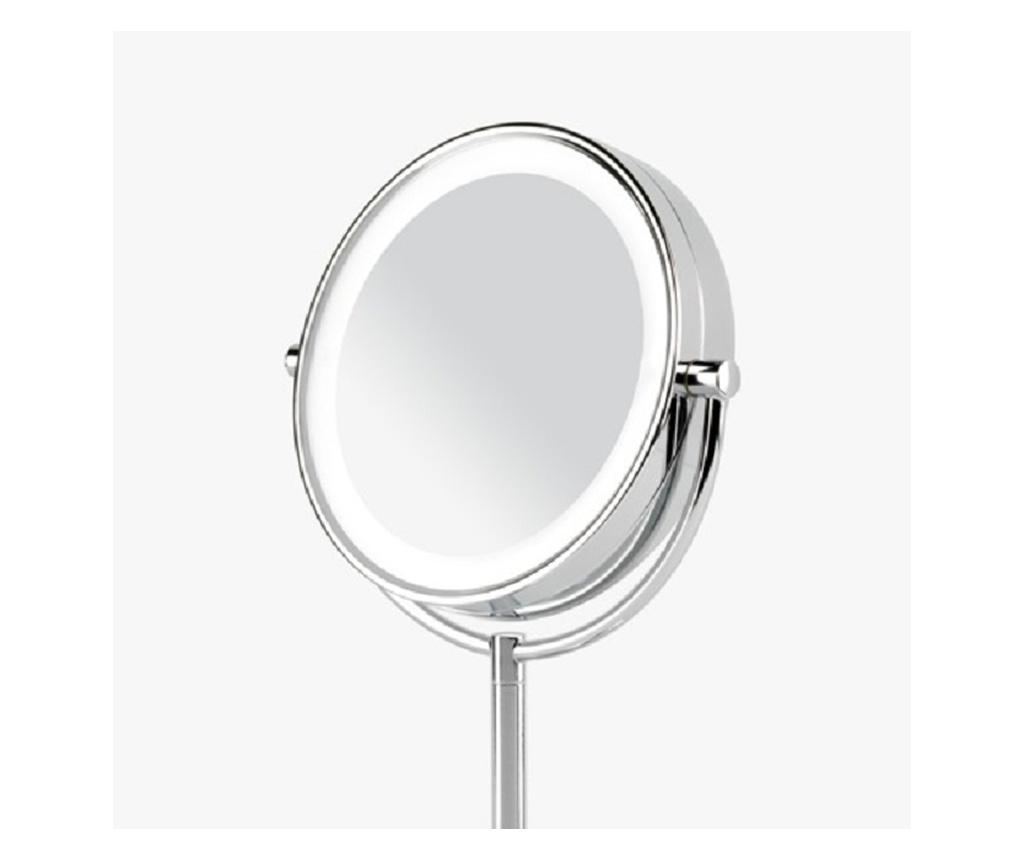 Kosmetyczne lustro z oświetleniem LED i lupą, średnica 19 cm, dwustronne, powiększenie 10x, kąt obrotu 360°, przycisk włącz/wyłą - 2