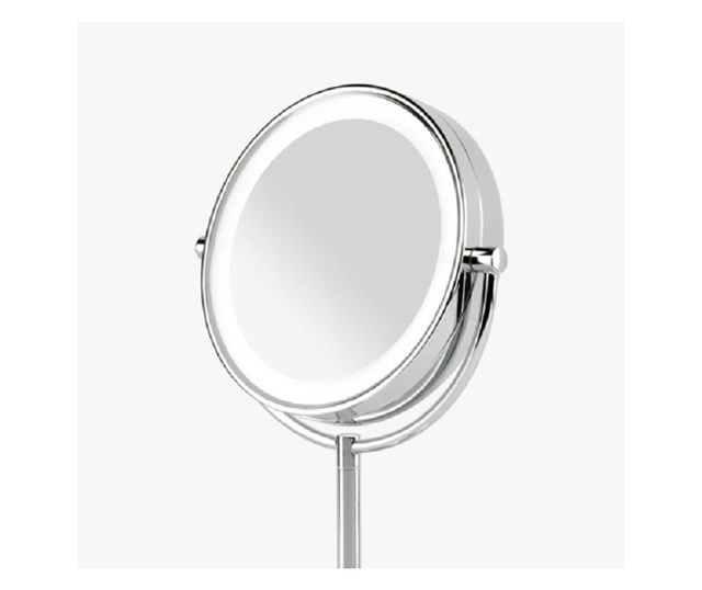 Oglinda Cosmetica Cu Lumina Led Si Lupa, Diametru 19 Cm, 2 Fete, Marire 10x, Unghi De Rotire 360Â°, Buton On/off, Argintiu