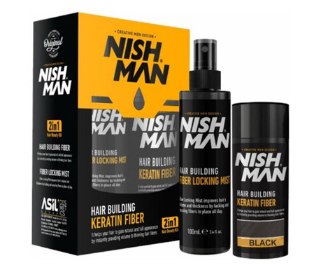 NISH MAN - Set fiber pentru parul rar - Negru
