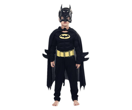 Класически костюм на Батман с мускули и пластмасова маска за момчета, черен 110-128 см 5-7 години