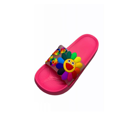 Papuci piscina sau plaja pentru dama, roz, marime 40-41, imprimeu 3D floarea soarelui