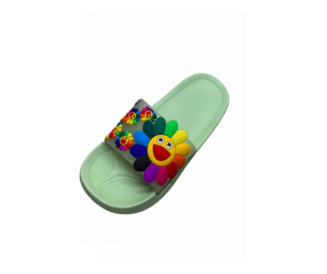 Papuci piscina sau plaja pentru dama, verde, marime 40-41, imprimeu 3D floarea soarelui