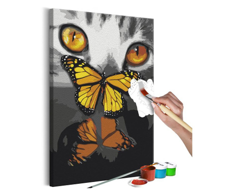 Slika za samostalno slikanje Artgeist - Kitten and Butterfly - 40 x 60 cm